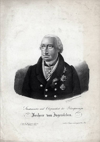 Lithografie von Karl Heinrich Ludwig von Ingersleben. Ein Mann in Uniform im Portrait.