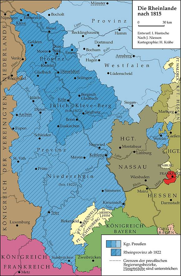 Eine Karte die die Gebietszuwächse Preußens im Westen zeigt. 
