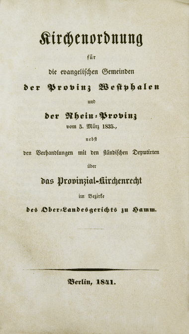 Druck: Rheinisch-Westfälische Evangelische Kirchenordnung 1835