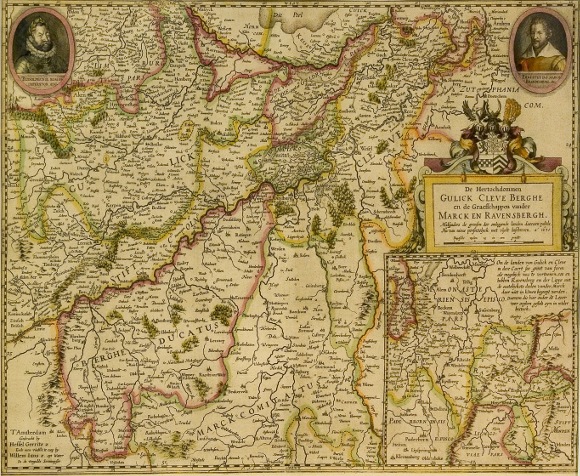 Karte: Herzogtümer Jülich, Kleve, Berg, Grafschaften Mark und Ravensberg