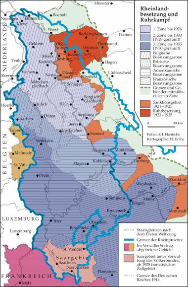 Karte: Rheinlandbesetzung und Ruhrkampf